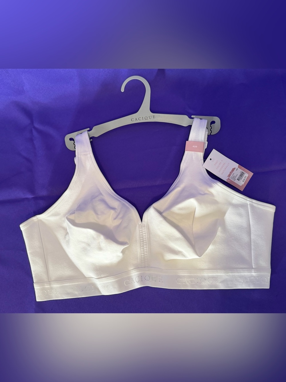 NWT Cacique White Cotton Unlined Wireless Bra Size 42D